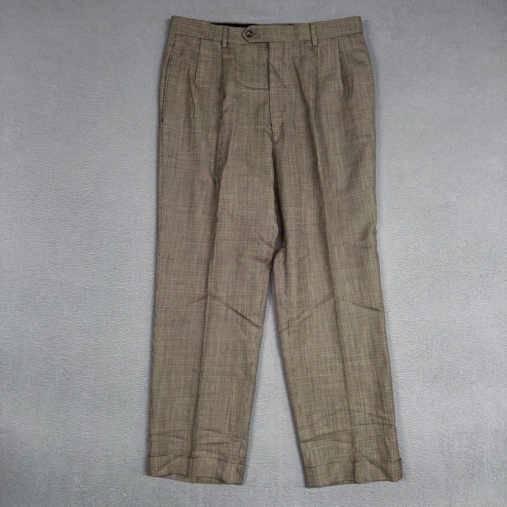 Jos. A. Bank Pants Mens 35 (Fits 34x30) Brown Executive Straight Pleated Wool